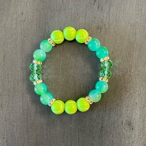Yellow & Green Tennis Pickleball Rhinestone Clear Bead MLB Stretchy Bracelet